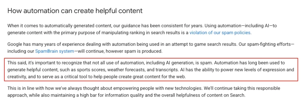 Google Search guidance on AI-generated content.