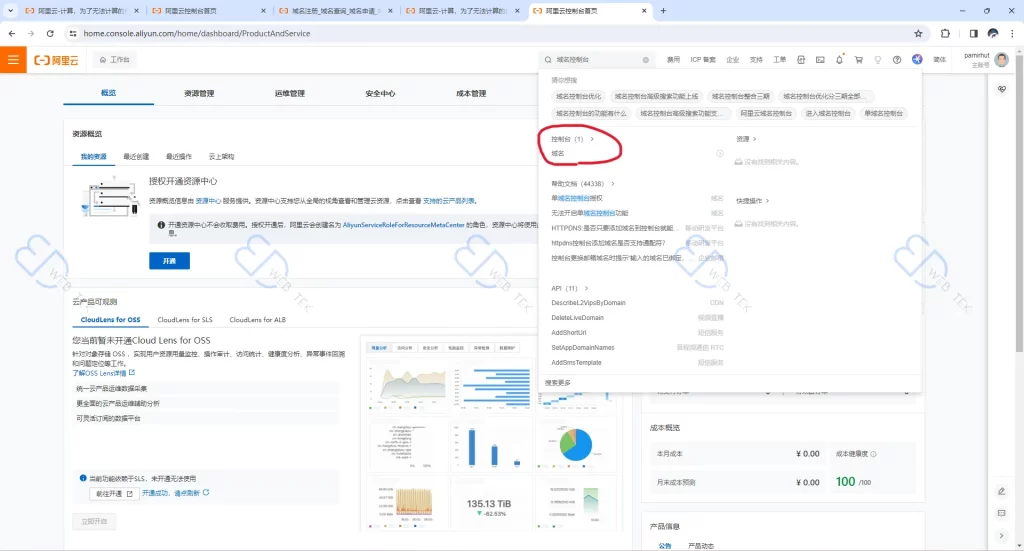 阿里云域名控制台
