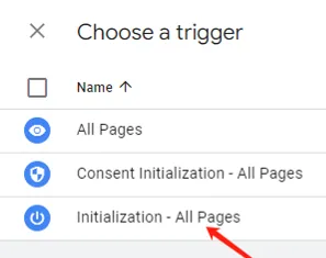 GTM 选择 Initialization All Pages 触发条件