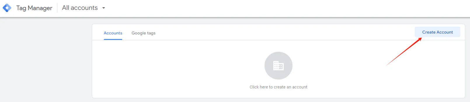 GTM 首页的 Create account 按钮