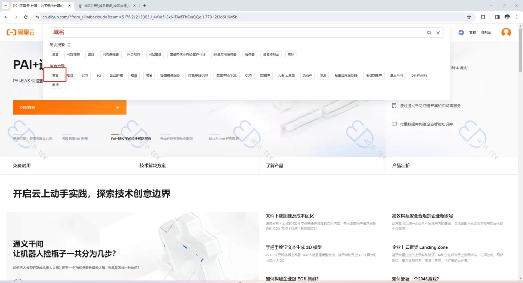 阿里云搜索域名服务