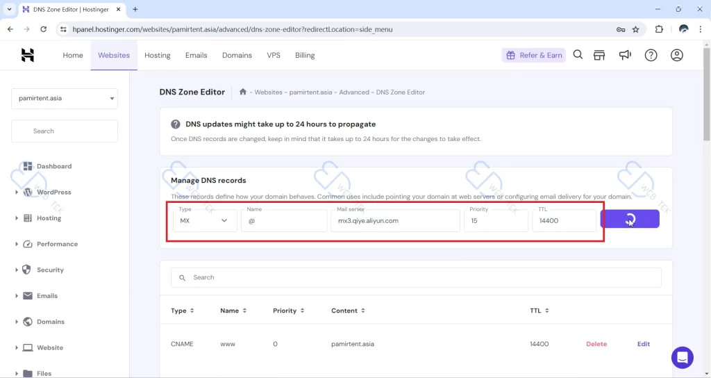 Hostinger 添加第三条 MX 记录