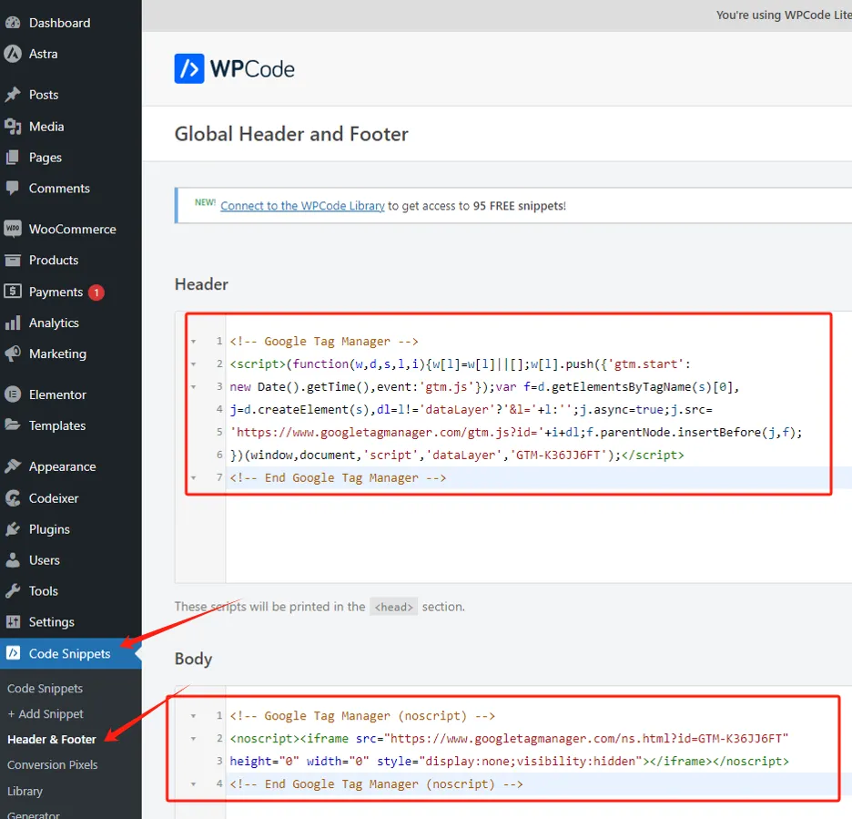WPCode Header & Footer 中粘贴 GTM 代码