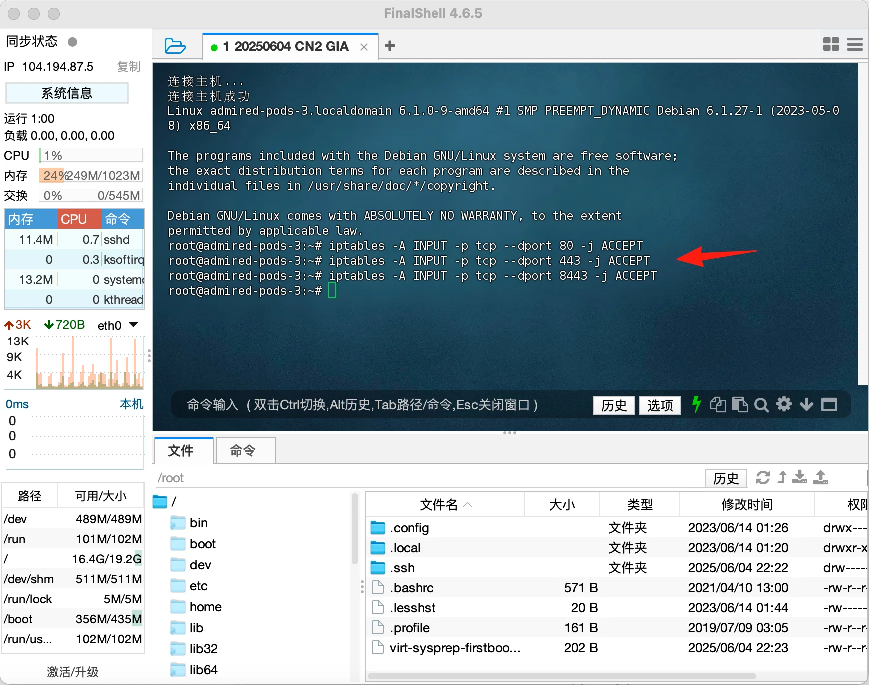 在 FinalShell 中执行命令