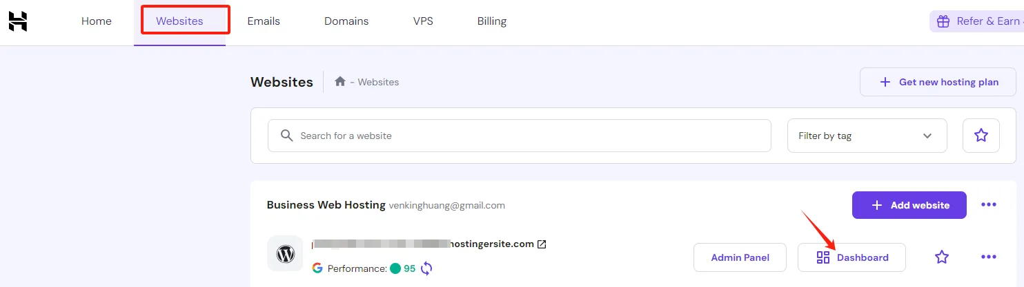 Hostinger 网站 Dashboard