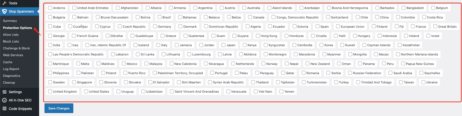 Stop Spammers 国家阻隔选项