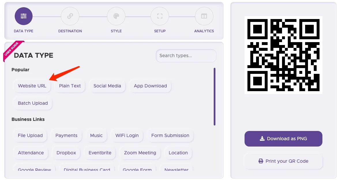 QR Stuff 输入网站 URL
