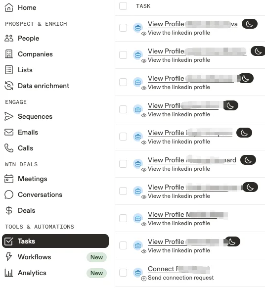Tasks 列表中的 LinkedIn 访问任务。