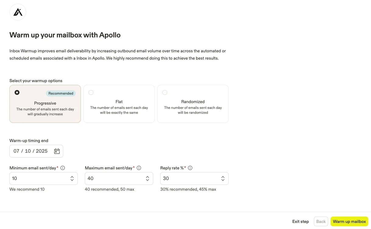 Apollo 热身规则设置界面,显示邮件发送数量和时机配置。