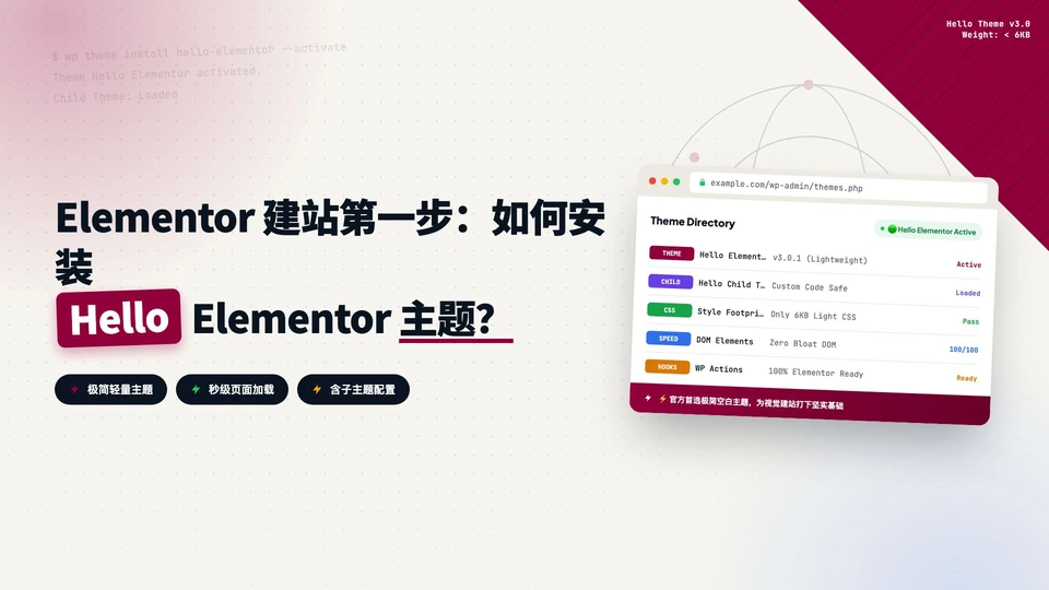 Elementor 建站第一步：如何安装 Hello Elementor 主题（附子主题配置）